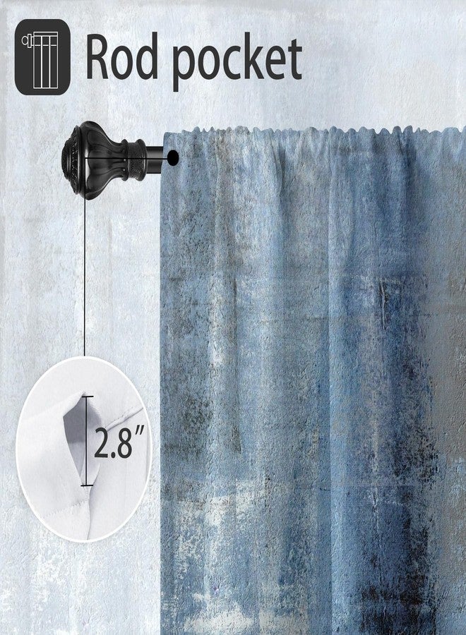 Coxila Abstract Blue Kitchen Window Curtains 27.5 x 39 Inch Small Short Mini Cafe Rod Pocket Dark Navy Gray Grey Watercolor Living Bedroom Room Home Treatment Set of 2 Curtain Panels Drapes Tiers - Image 3